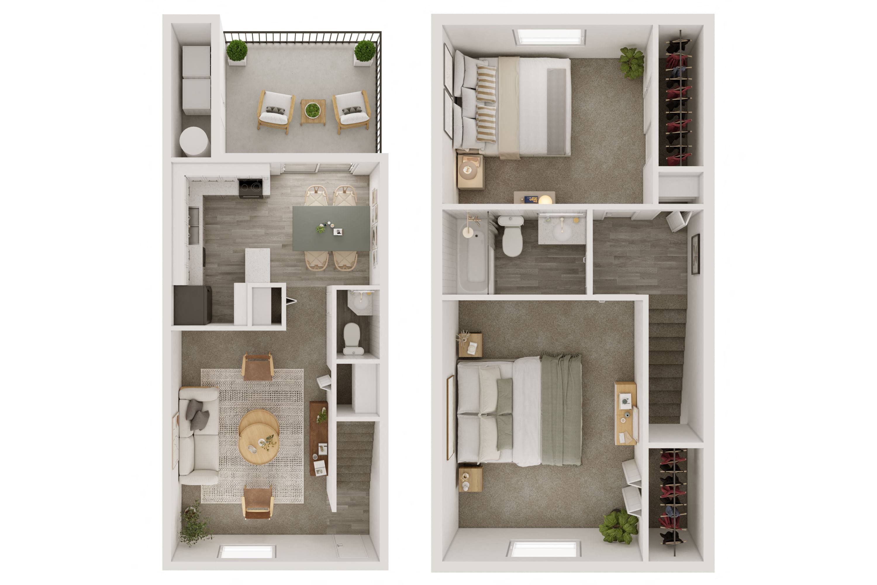 Floor plan for 2 beds, 1.5 baths, 1195 sqft